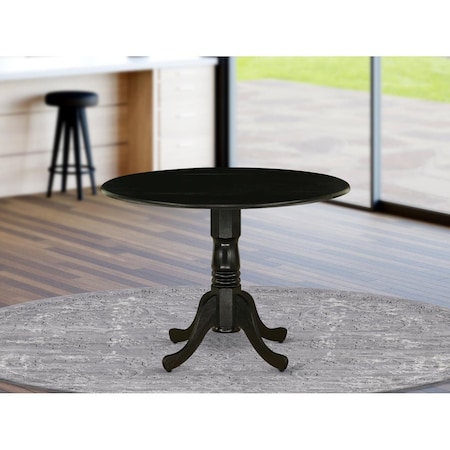 East West Furniture East West Furniture DLT-ABK-TP 42 in. Dublin Round Rubber Wood Wirebrushed Black Dining Table with Two 9 in. Drop Leaves DLT-ABK-TP